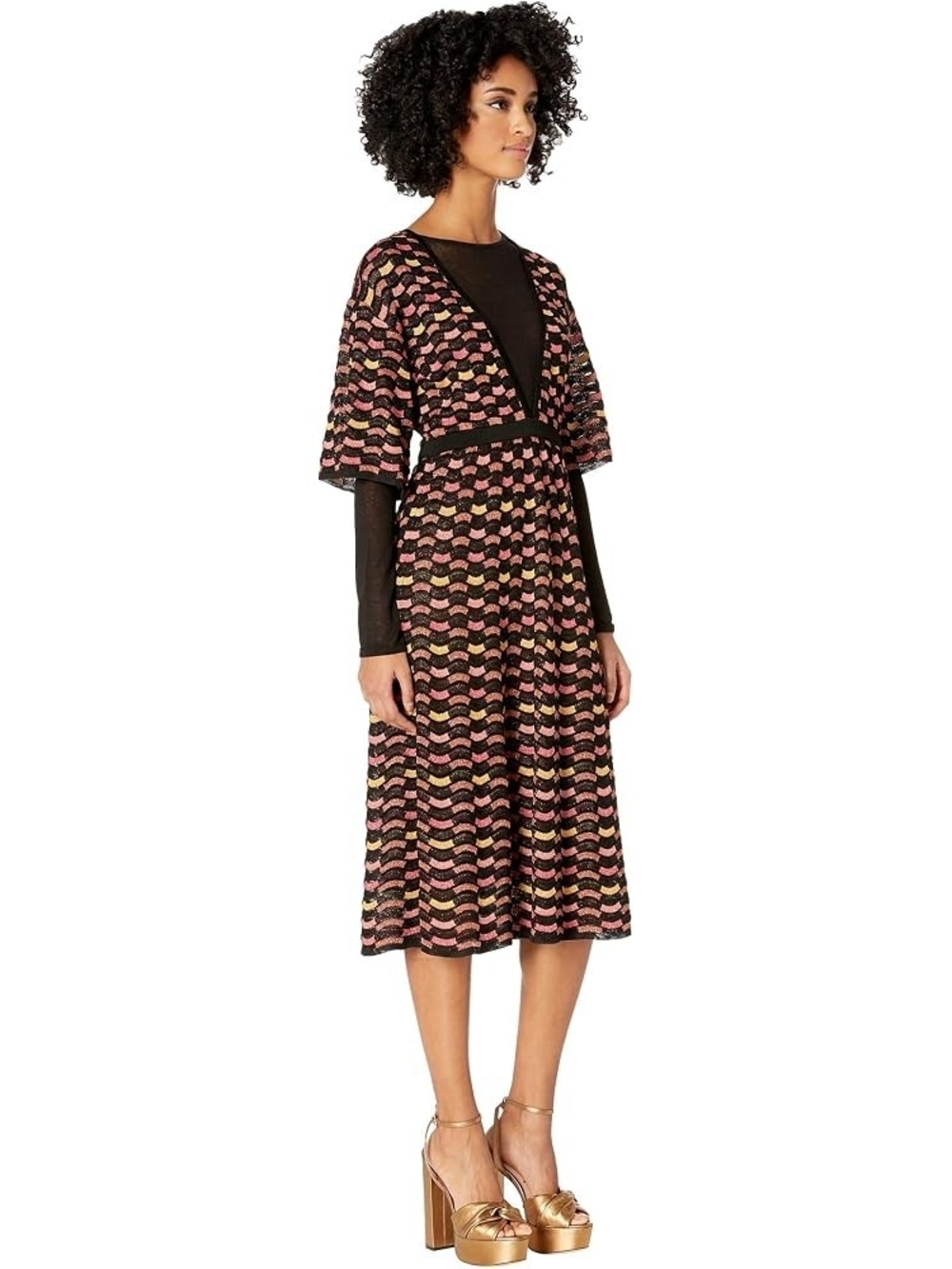 Missoni Wave-Pattern Midi Dress in Black and Pink